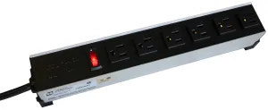 Heavy Duty Power Bar, 13", Twist lock plug, IEC 6-Outlet, 120VAC, 15A