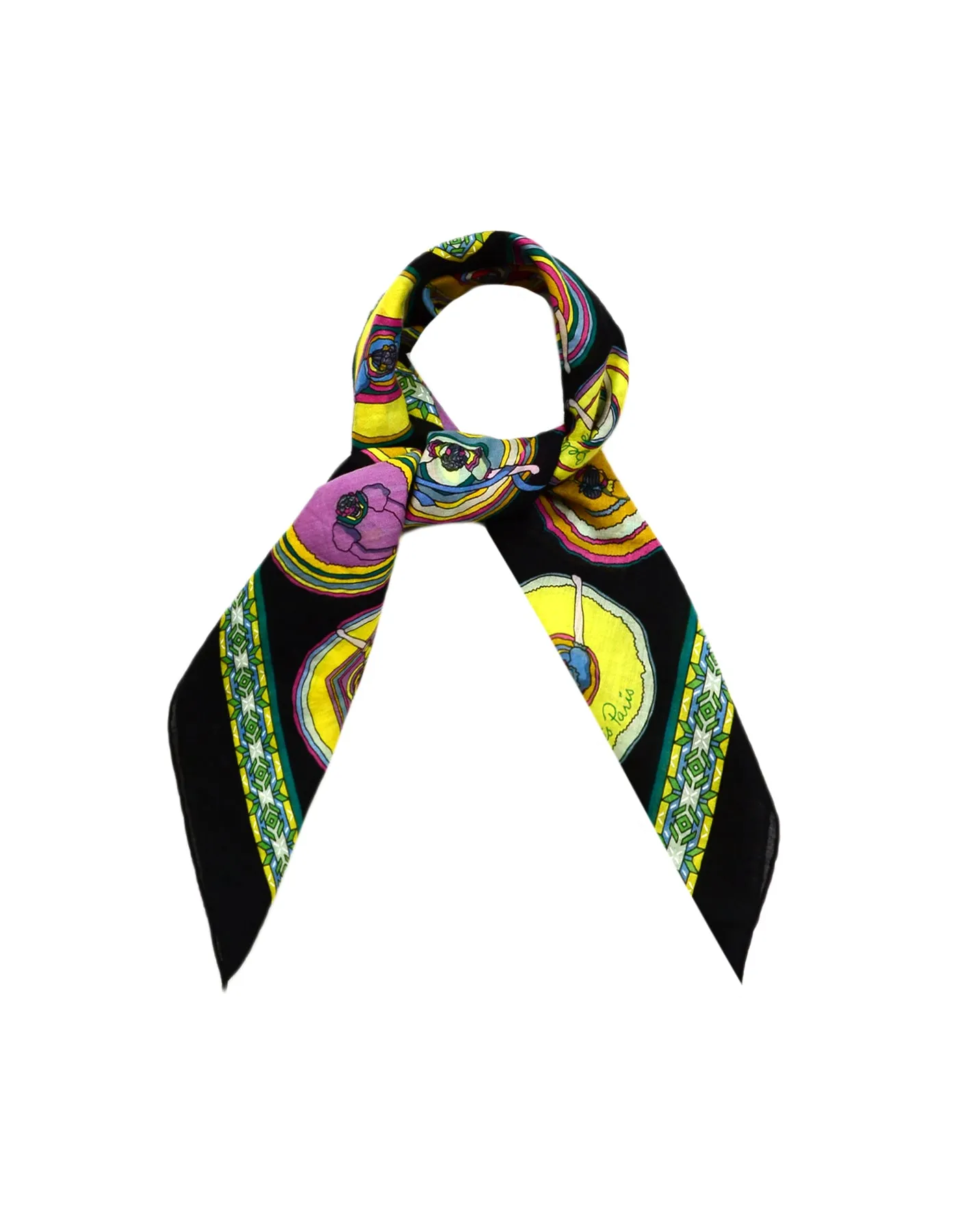 Hermes Black Multicolor "Belles du Mexique" 70cm Cotton Scarf
