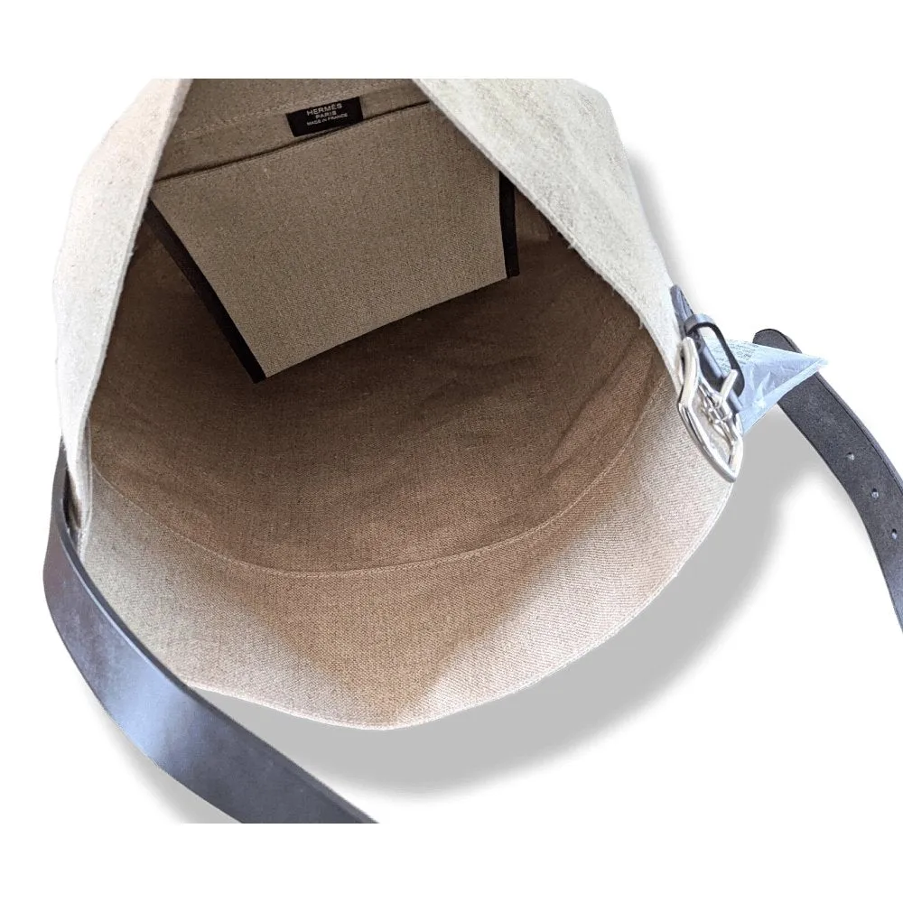Hermes Natural Canvas/Black Barenia BIG SHOPPING TRAVEL Shoulder Army Bag 12 numbered Reguation Holes BNIB!