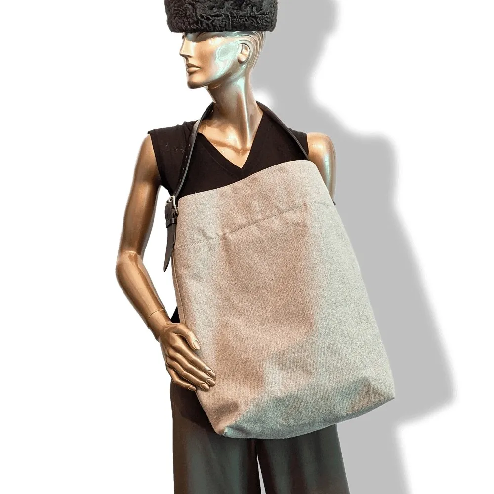 Hermes Natural Canvas/Black Barenia BIG SHOPPING TRAVEL Shoulder Army Bag 12 numbered Reguation Holes BNIB!