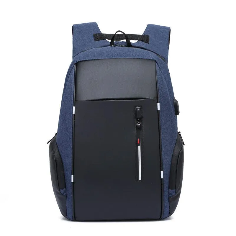 High Capacity BackPack With USB Charging Port- Black/Blue