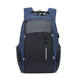 High Capacity BackPack With USB Charging Port- Black/Blue