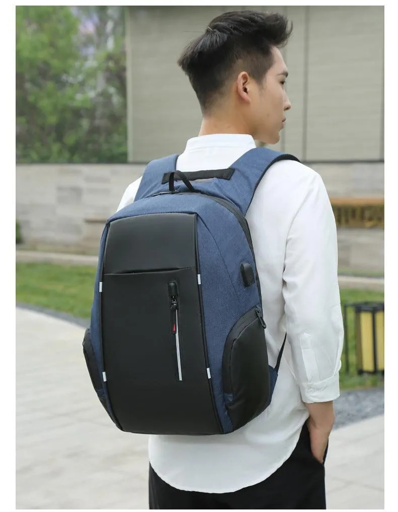 High Capacity BackPack With USB Charging Port- Black/Blue