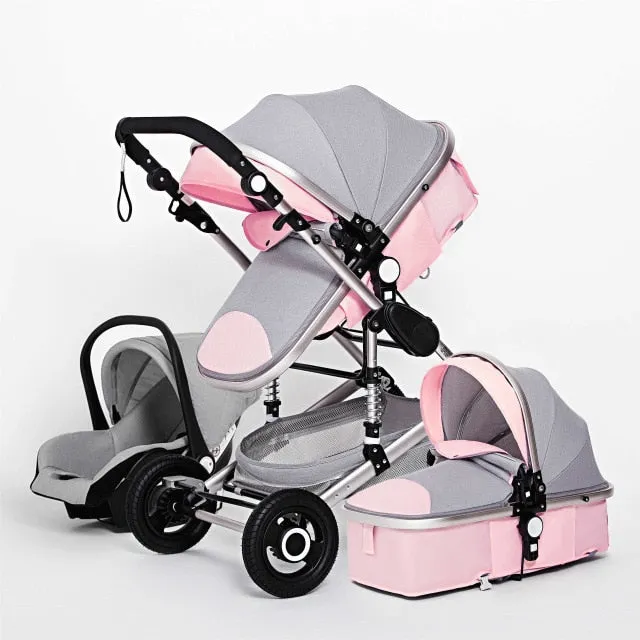 High Landscape Baby Stroller 3 in 1 With Car Seat Pink Stroller Luxury Travel Pram Car seat and Stroller Baby Carrier Pushchair