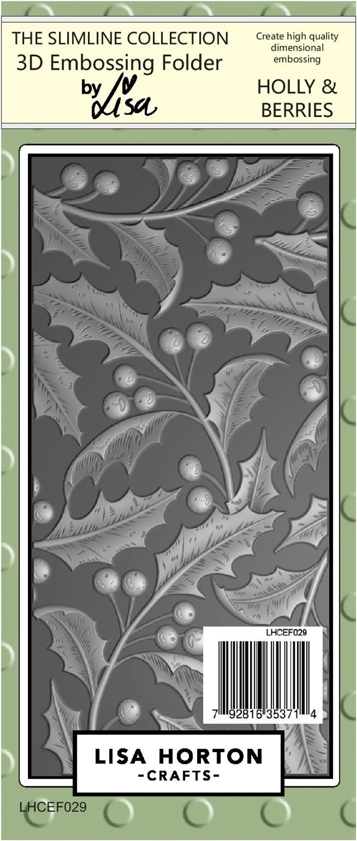 Holly & Berries 3D Slimline Embossing Folder Lisa Horton LHCEF029