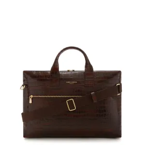 Honoré Anique croco brown calfskin leather handbag with 16.4 inch laptop compartment