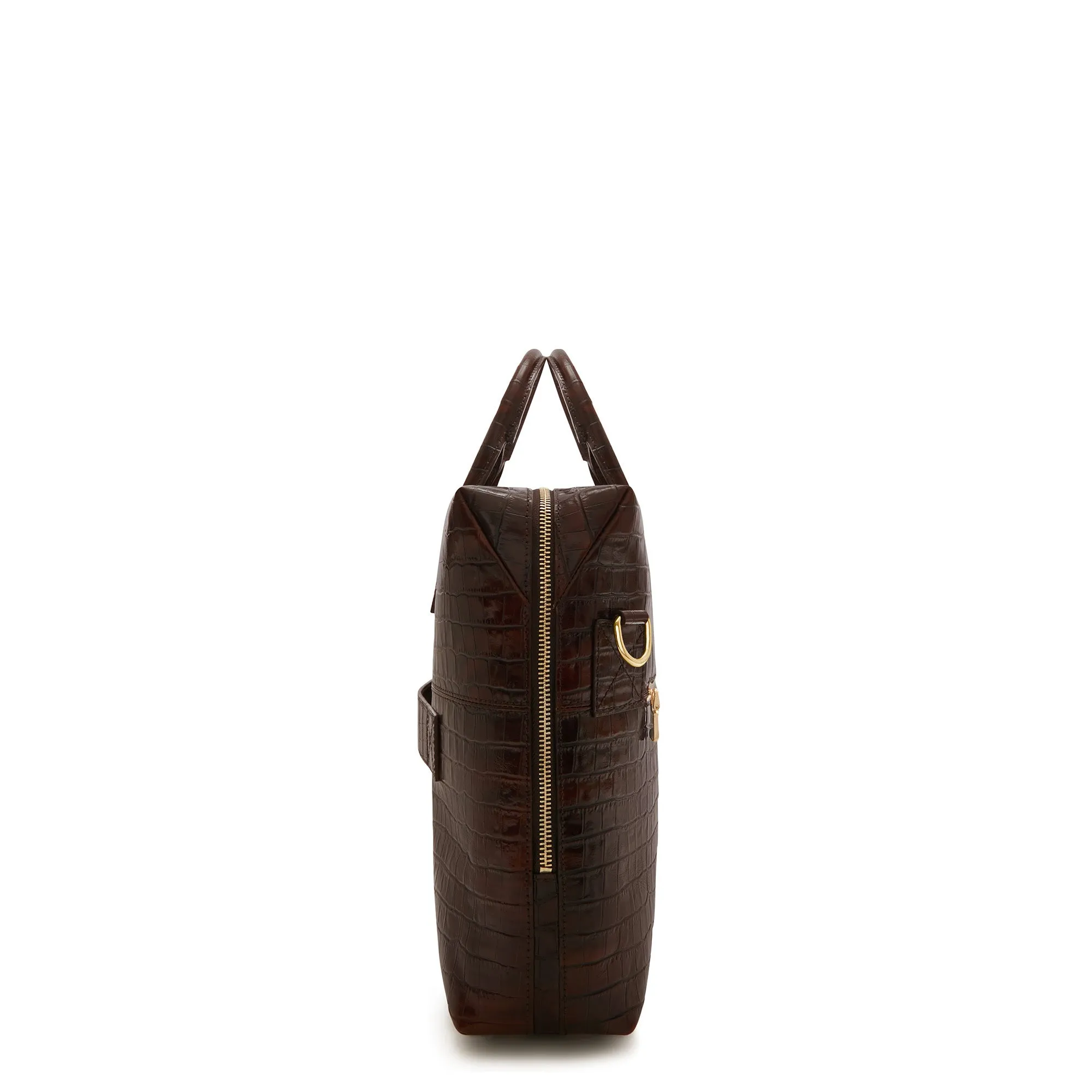 Honoré Anique croco brown calfskin leather handbag with 16.4 inch laptop compartment