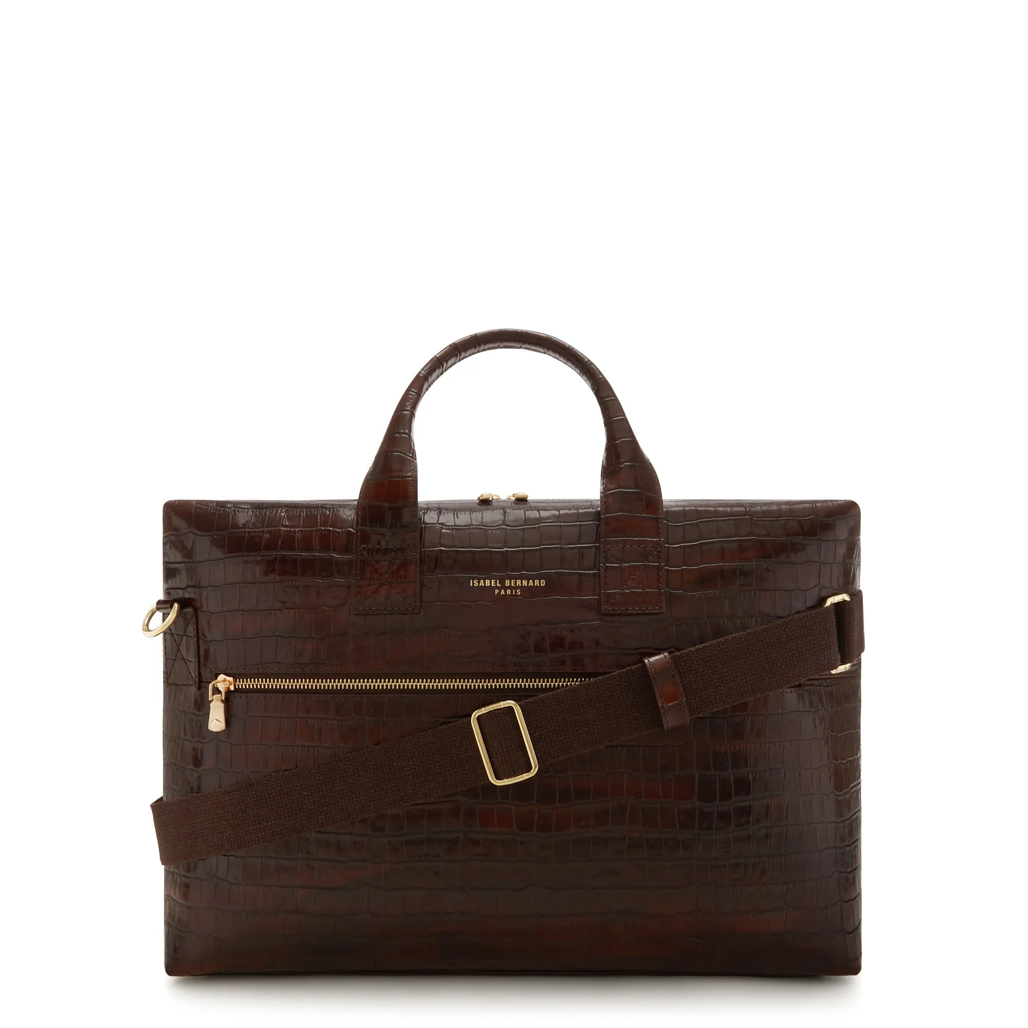 Honoré Anique croco brown calfskin leather handbag with 16.4 inch laptop compartment