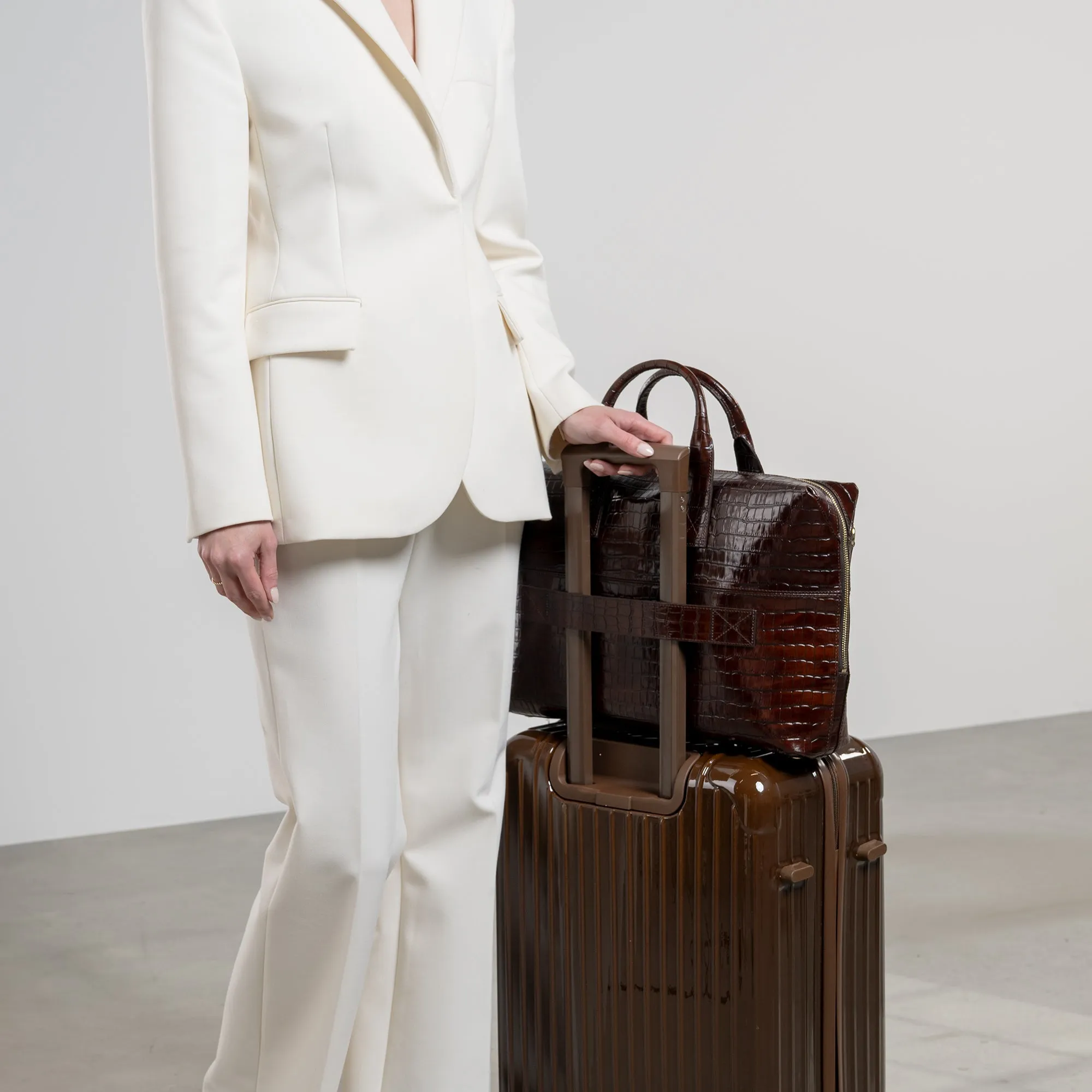 Honoré Anique croco brown calfskin leather handbag with 16.4 inch laptop compartment
