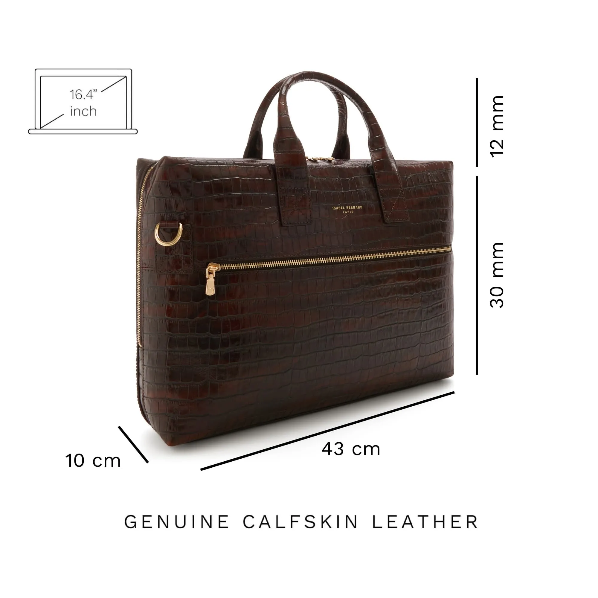Honoré Anique croco brown calfskin leather handbag with 16.4 inch laptop compartment