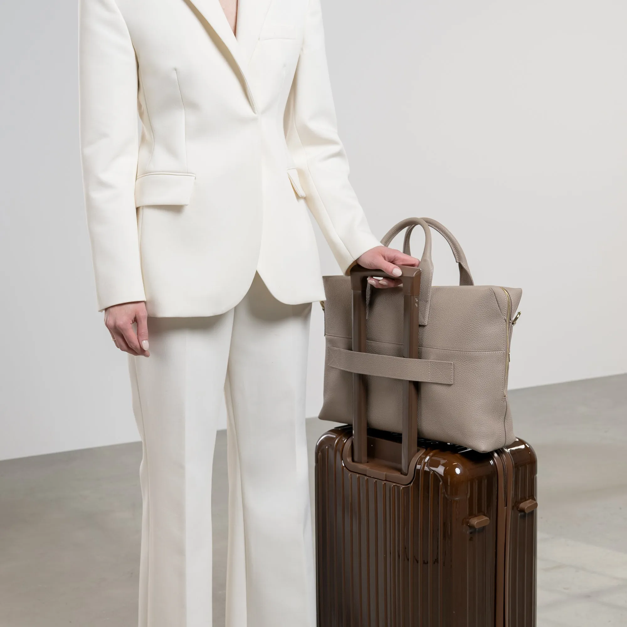 Honoré Anique taupe calfskin leather handbag with 16.4 inch laptop compartment