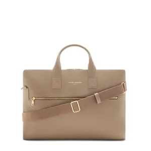 Honoré Anique taupe calfskin leather handbag with 16.4 inch laptop compartment