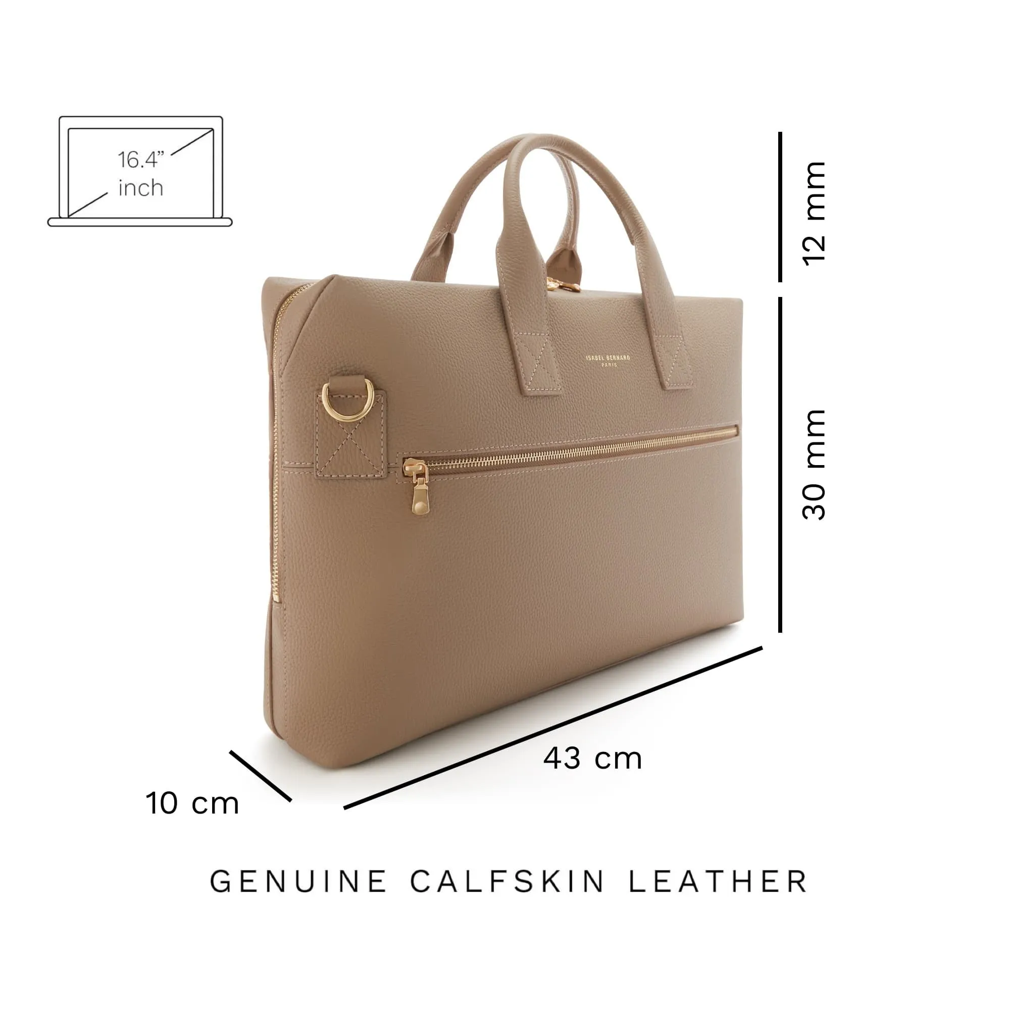 Honoré Anique taupe calfskin leather handbag with 16.4 inch laptop compartment
