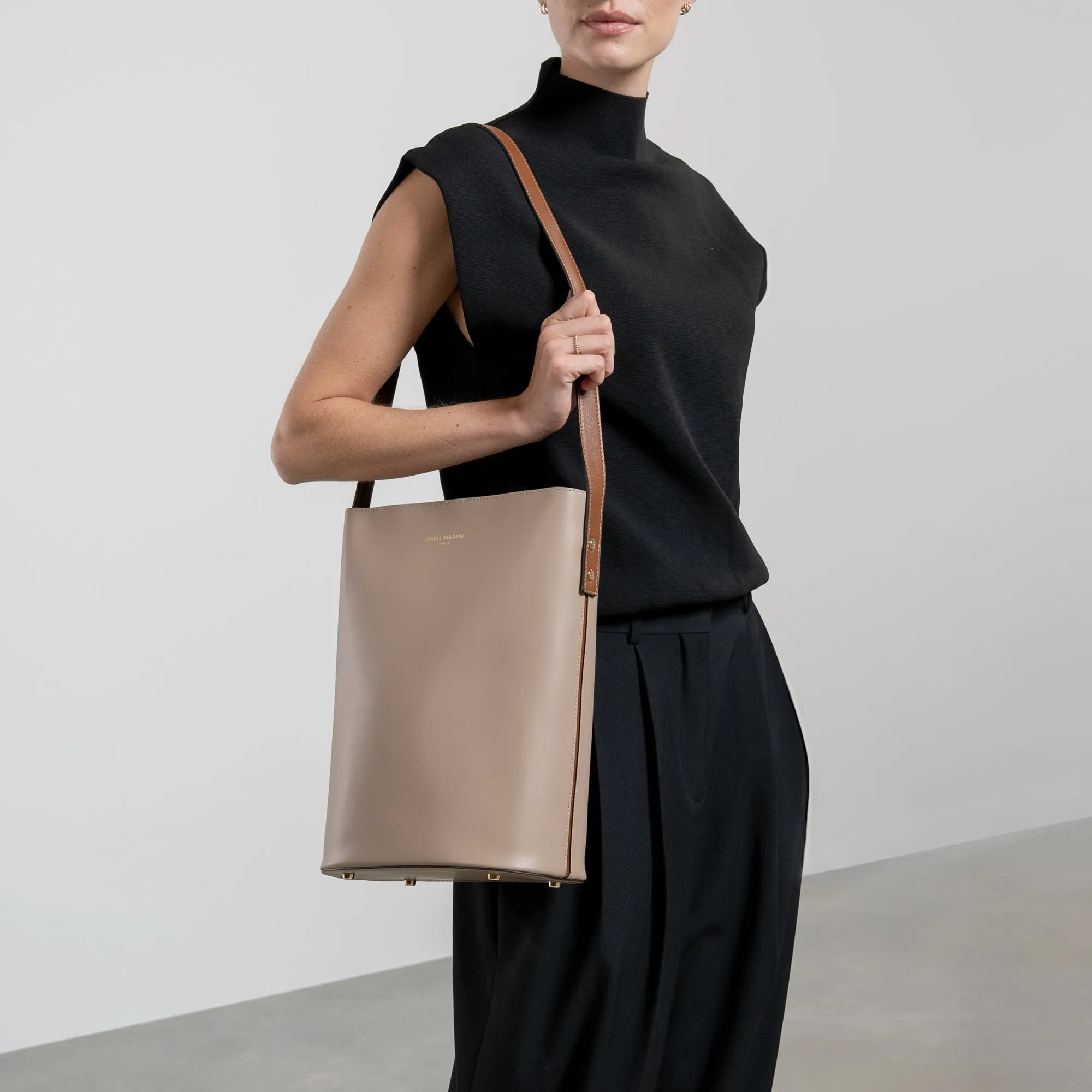 Honoré Lora taupe calfskin leather shoulder bag with laptop compartment
