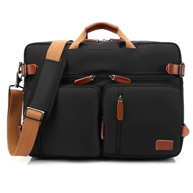 Hybrid Leather Trimmed Nylon Briefcase, Converts to Backpack, Two Sizes