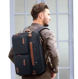 Hybrid Leather Trimmed Nylon Briefcase, Converts to Backpack, Two Sizes