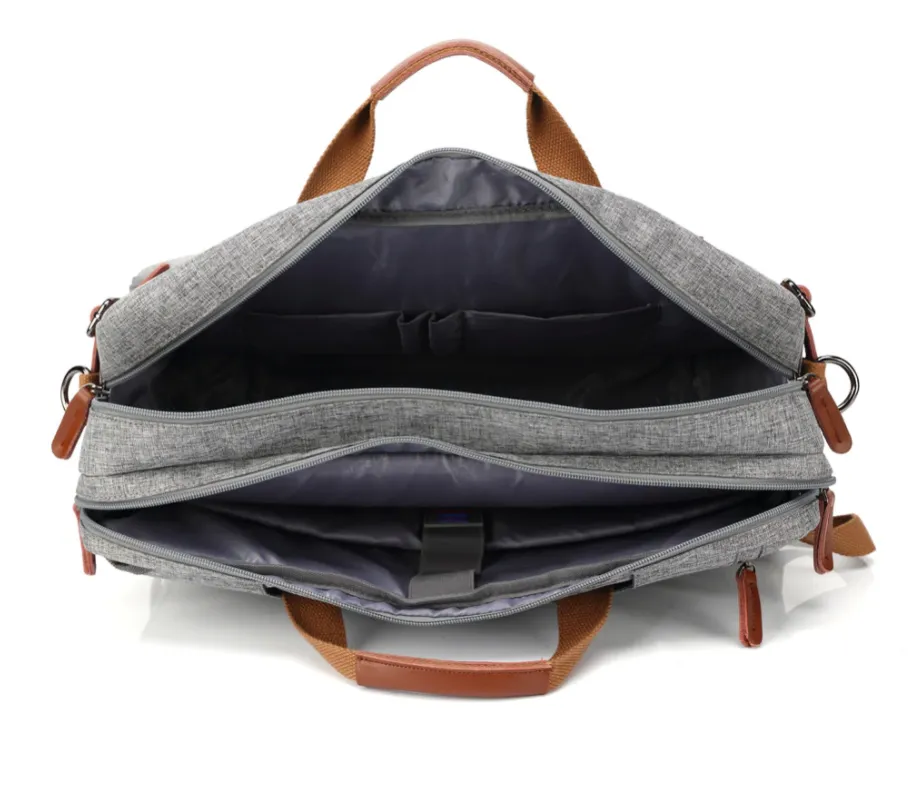 Hybrid Leather Trimmed Nylon Briefcase, Converts to Backpack, Two Sizes