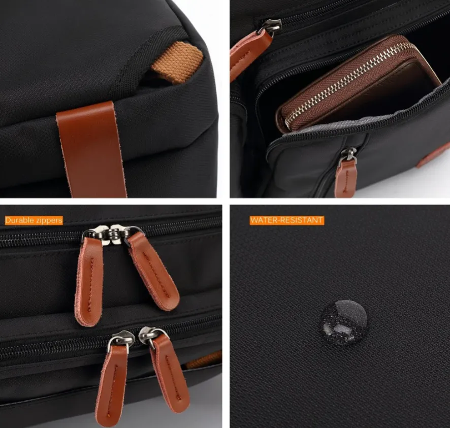 Hybrid Leather Trimmed Nylon Briefcase, Converts to Backpack, Two Sizes