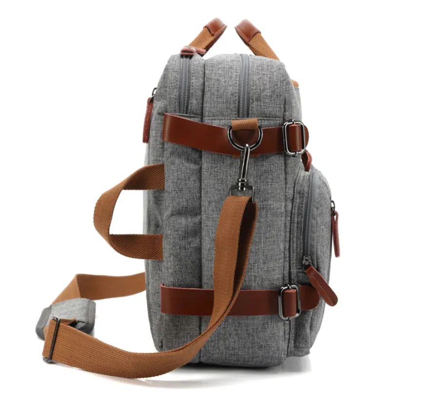 Hybrid Leather Trimmed Nylon Briefcase, Converts to Backpack, Two Sizes