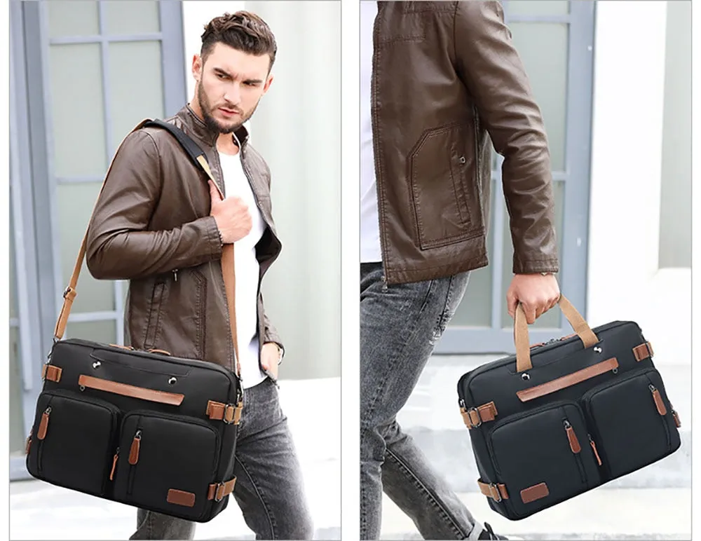 Hybrid Leather Trimmed Nylon Briefcase, Converts to Backpack, Two Sizes