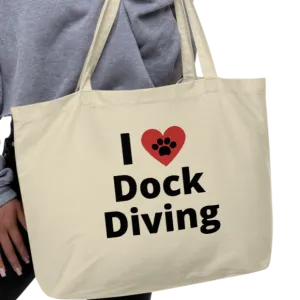 I Heart w/ Paw Dock Diving X-Large Tote/Shopping Bag-Oyster