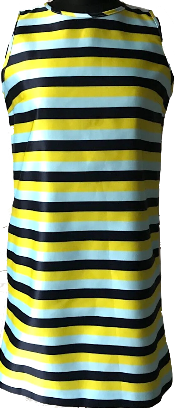 Iceberg Italy. Striped Front Tessuto Nylon, White Back Mini Dress