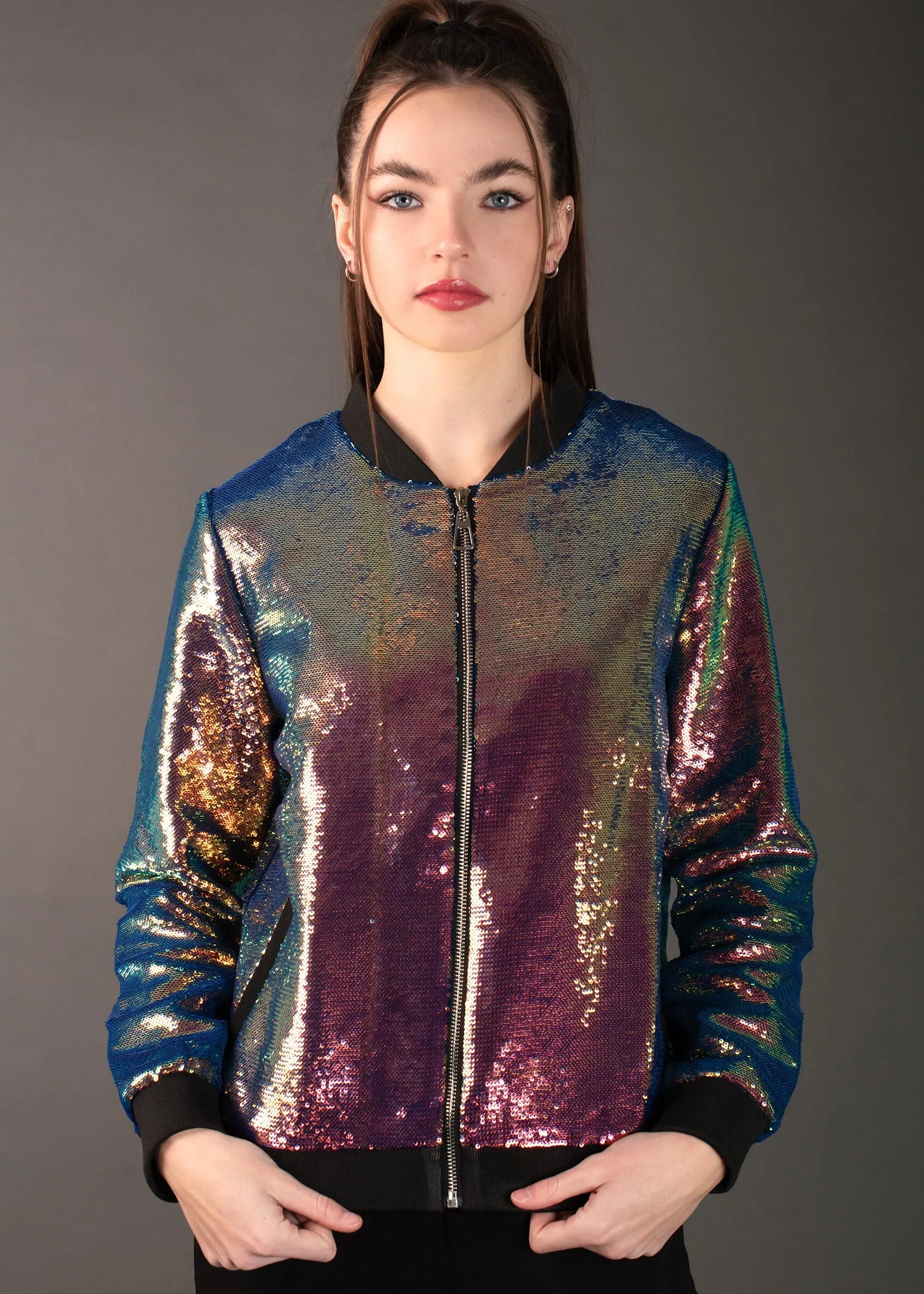Iridescent Sequin Bomber