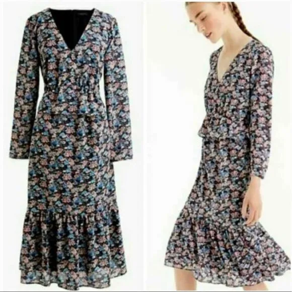 J. Crew Ruffle Hem Dress Paisley, Size 8