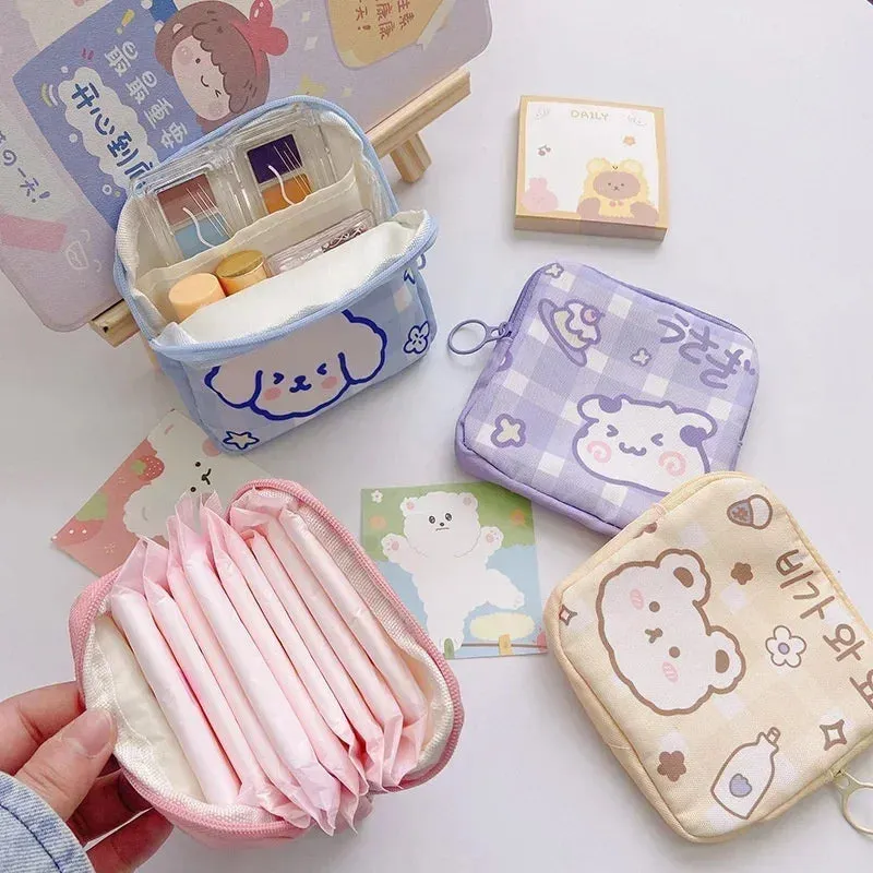 Kawaii Bear Storage Bag 🐻✨ | Large Capacity Sanitary Napkin & Coin Organizer Bag 🌸💖