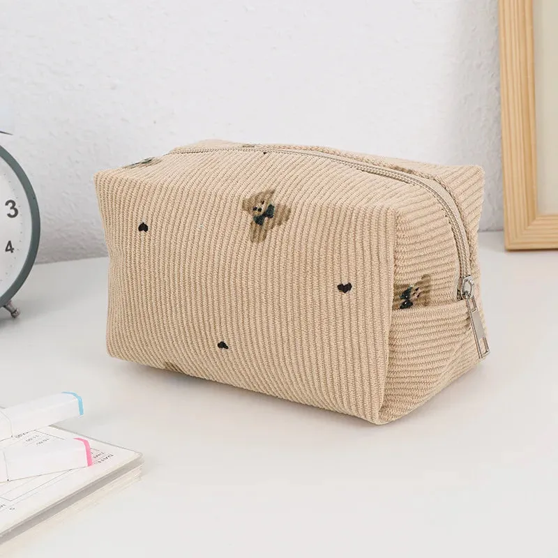 Kawaii Corduroy Makeup Pouch 🎀 | Adorable Travel Cosmetic Bag for Lipsticks & Skincare ✨ | Cute Organizer for Women & Girls 💖