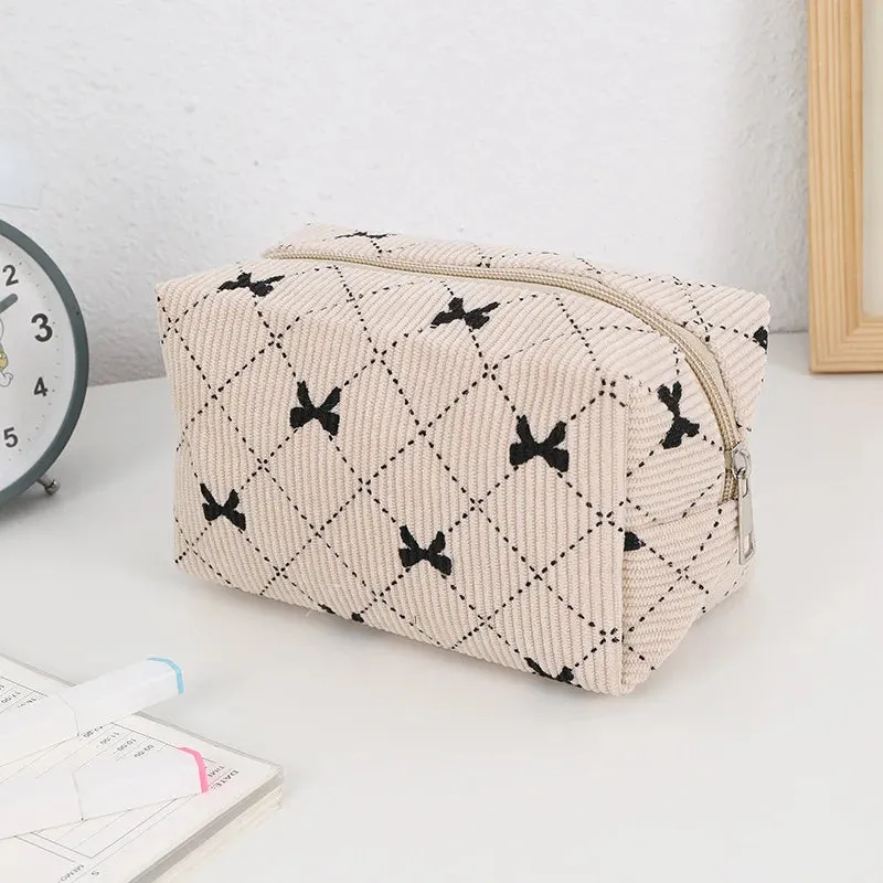Kawaii Corduroy Makeup Pouch 🎀 | Adorable Travel Cosmetic Bag for Lipsticks & Skincare ✨ | Cute Organizer for Women & Girls 💖