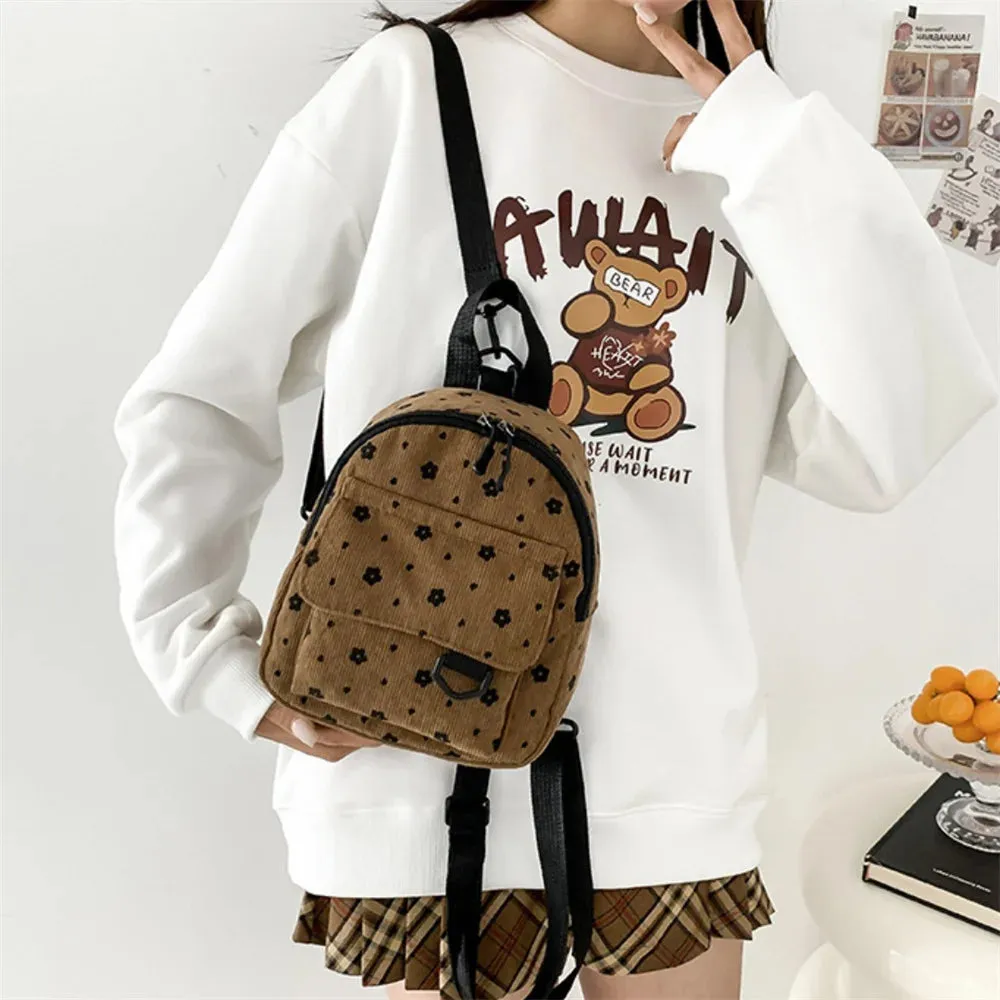 Kawaii Corduroy Mini Backpack 🌸✨ - Adorable Large Capacity Travel Bag for Students! 🎒💕