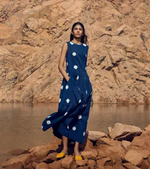 Khara Kapas   I   KharaKapas I Shibori Dyed Sleeveless Indigo Blue Long Dress  I 32 Days Of Summer