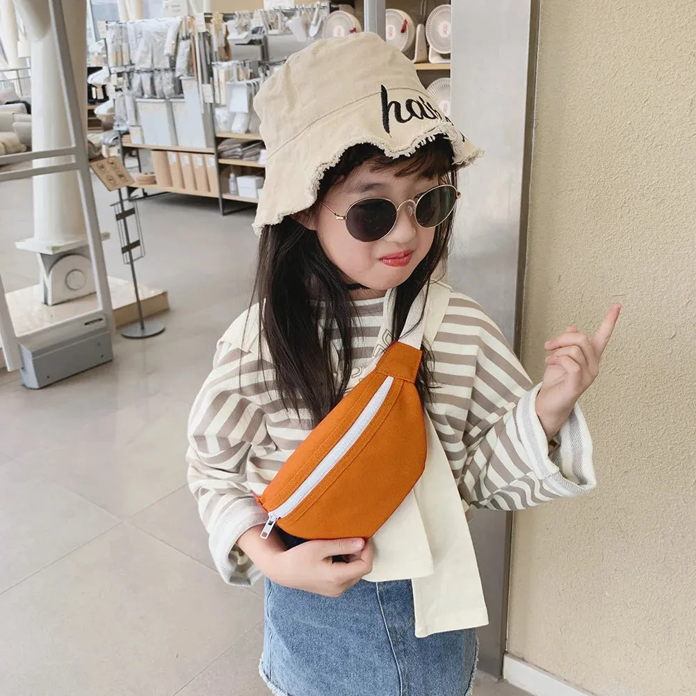 Kids Canvas Fanny Packs Fashion Solid Chest Bag Children Bum Belt Bags Girls Waist Bags Casual Crossbody Bags Shoulder Bags