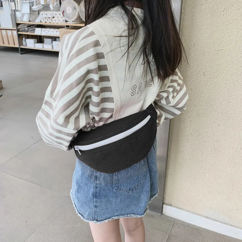 Kids Canvas Fanny Packs Fashion Solid Chest Bag Children Bum Belt Bags Girls Waist Bags Casual Crossbody Bags Shoulder Bags