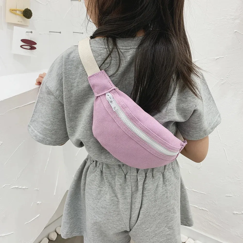 Kids Canvas Fanny Packs Fashion Solid Chest Bag Children Bum Belt Bags Girls Waist Bags Casual Crossbody Bags Shoulder Bags
