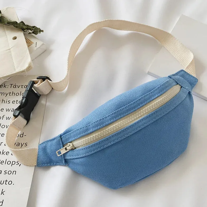 Kids Canvas Fanny Packs Fashion Solid Chest Bag Children Bum Belt Bags Girls Waist Bags Casual Crossbody Bags Shoulder Bags