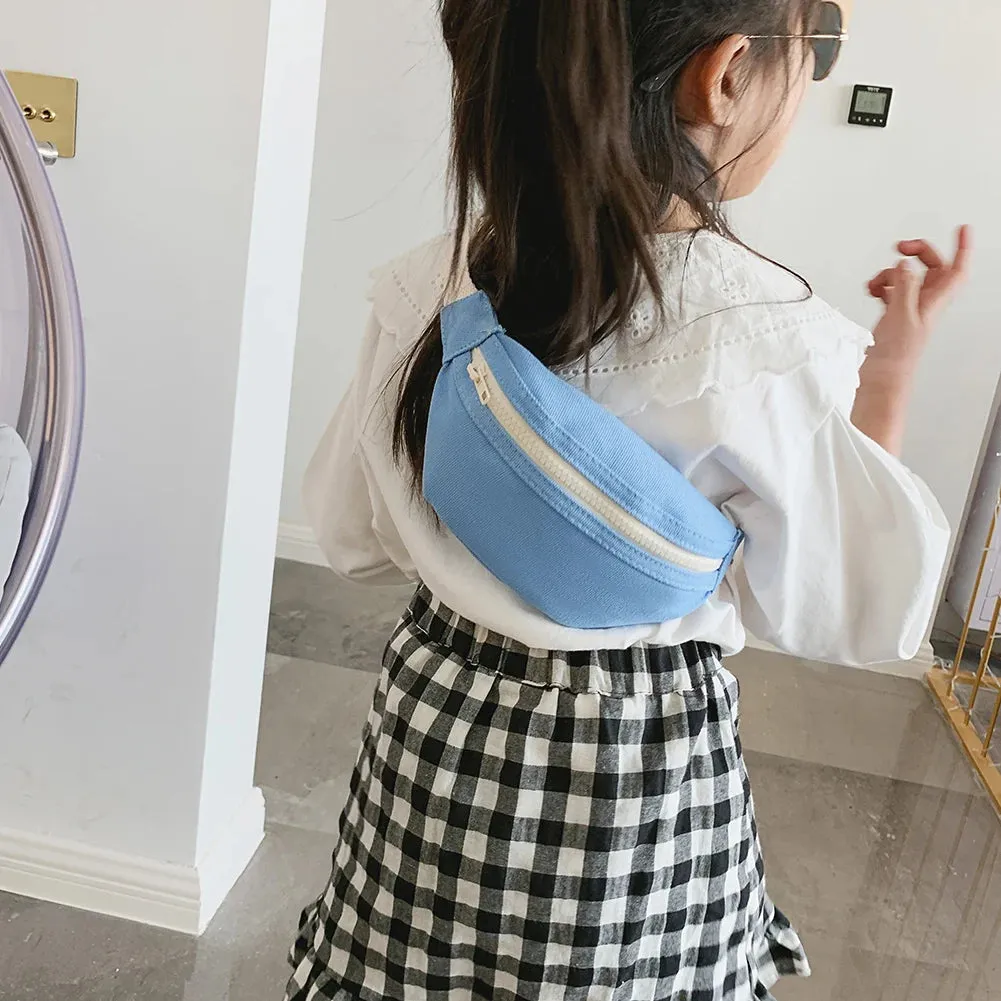 Kids Canvas Fanny Packs Fashion Solid Chest Bag Children Bum Belt Bags Girls Waist Bags Casual Crossbody Bags Shoulder Bags