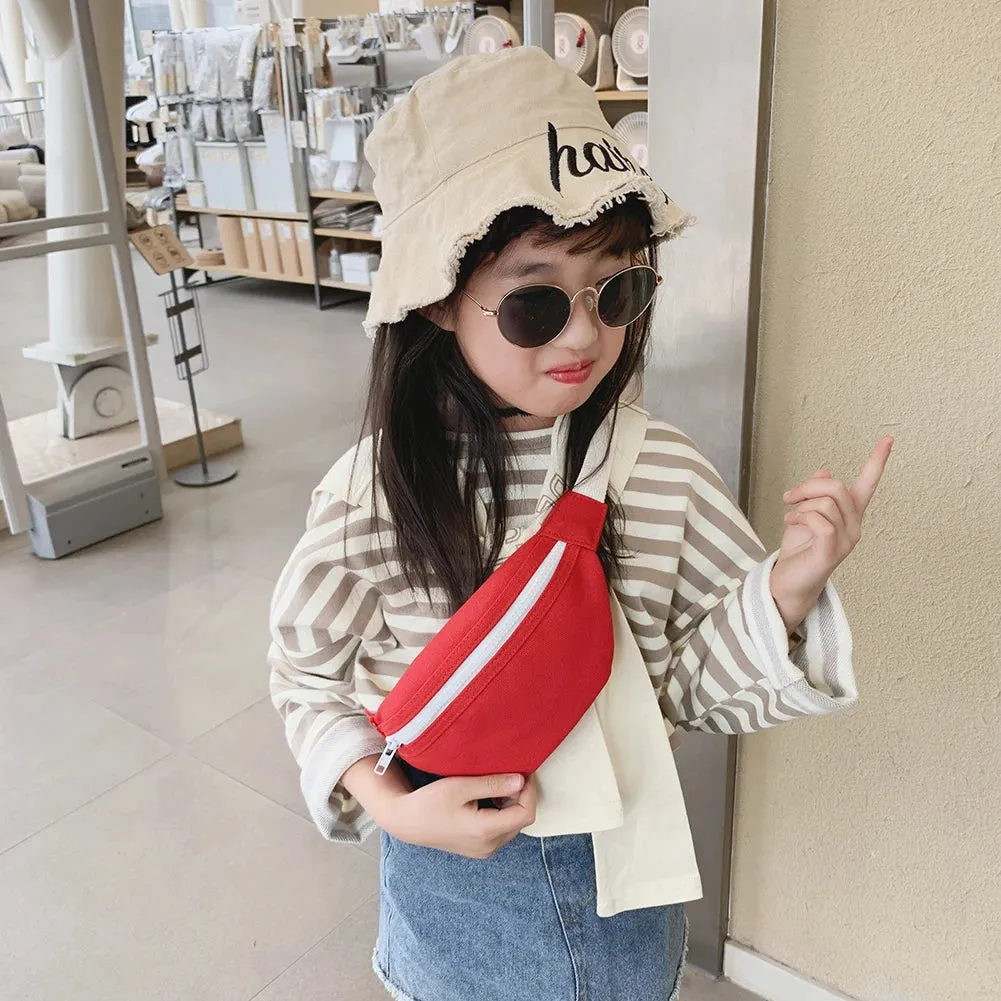 Kids Canvas Fanny Packs Fashion Solid Chest Bag Children Bum Belt Bags Girls Waist Bags Casual Crossbody Bags Shoulder Bags