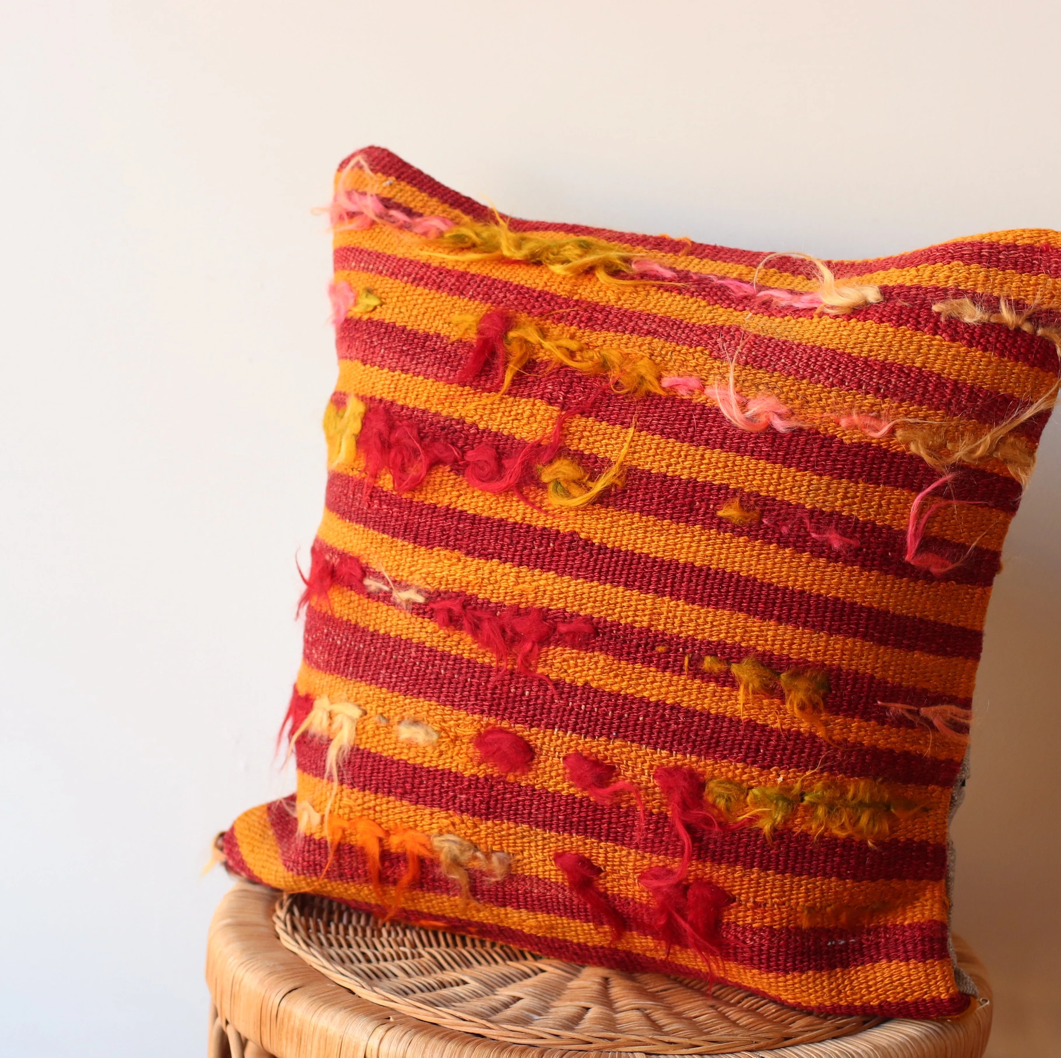 Kilim Pillow  | Energetic Red and Orange Textured, includes insert, 16"