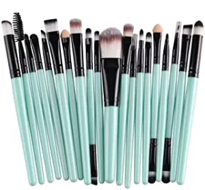 KOLIGHT 20 Pcs Pro Makeup Set Powder Foundation Eyeshadow Eyeliner Lip Cosmetic Brushes (Black Green)