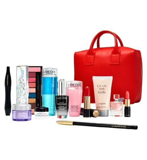 Lancome for Women Set 5 Pcs Cosmetics   5 Pcs Face Care   L'EDP 4 Ml   Body Lotion 50 Ml   Vanity Bag