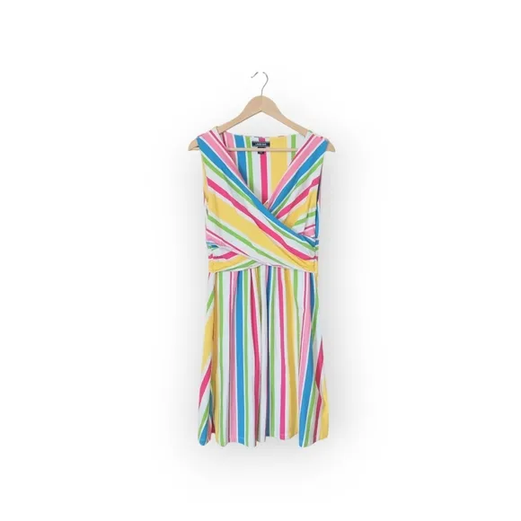 Land's End pima cotton colorful sleeveless faux wrap women's dress