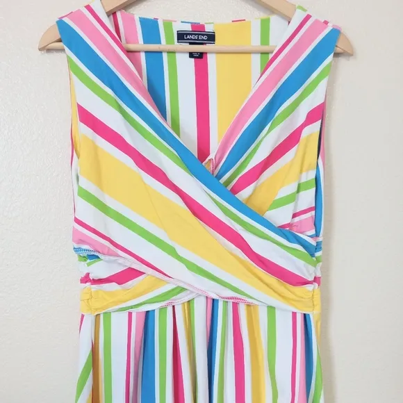 Land's End pima cotton colorful sleeveless faux wrap women's dress