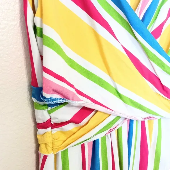 Land's End pima cotton colorful sleeveless faux wrap women's dress