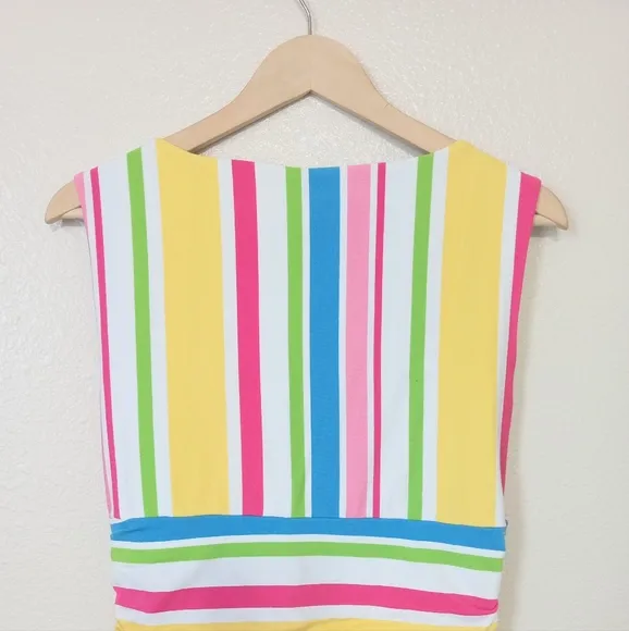 Land's End pima cotton colorful sleeveless faux wrap women's dress