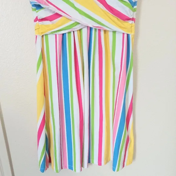 Land's End pima cotton colorful sleeveless faux wrap women's dress
