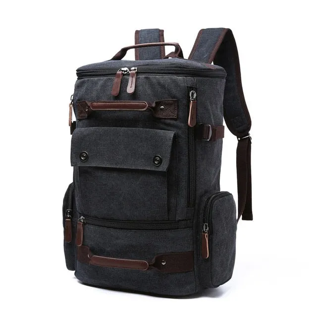Large Vintage Zipper-Shut Canvas Rucksack 15.6 inch Laptop Backpack