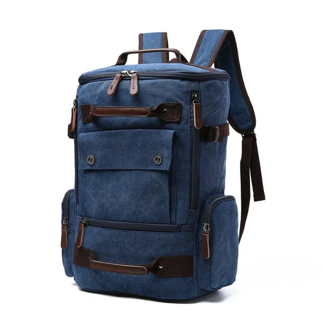 Large Vintage Zipper-Shut Canvas Rucksack 15.6 inch Laptop Backpack