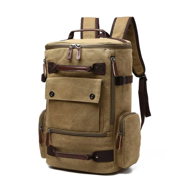 Large Vintage Zipper-Shut Canvas Rucksack 15.6 inch Laptop Backpack